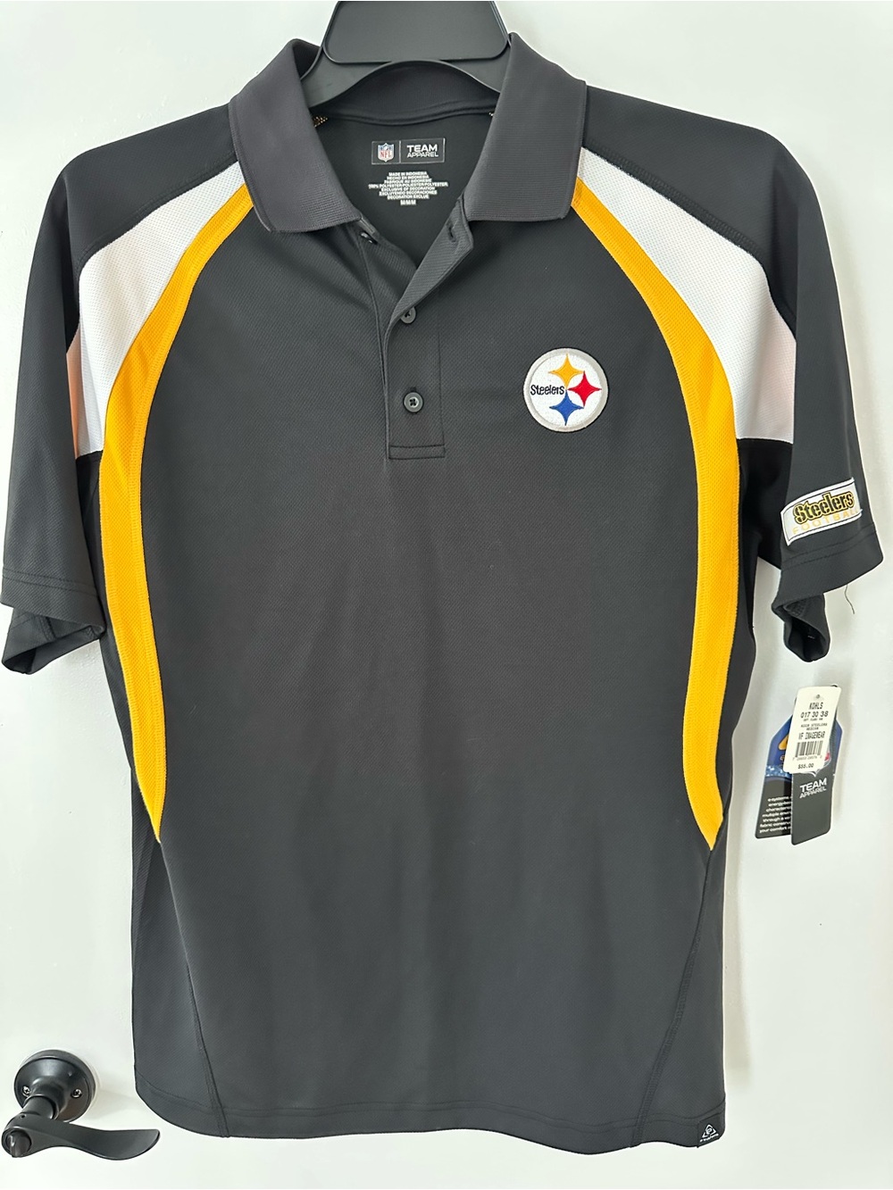 NFL Steelers Black Polo with Gold and White Panels